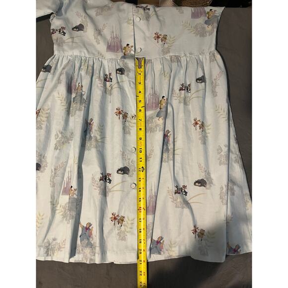 Disney Storybook Princess Print Button Front Dress Blue Puff Sleeve Size M - Picture 6 of 6